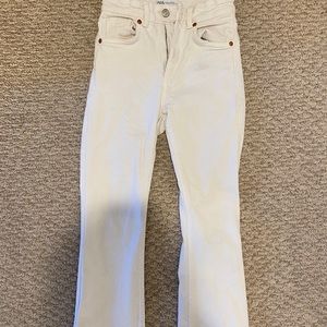 High waisted White ankle straight leg crop jeans